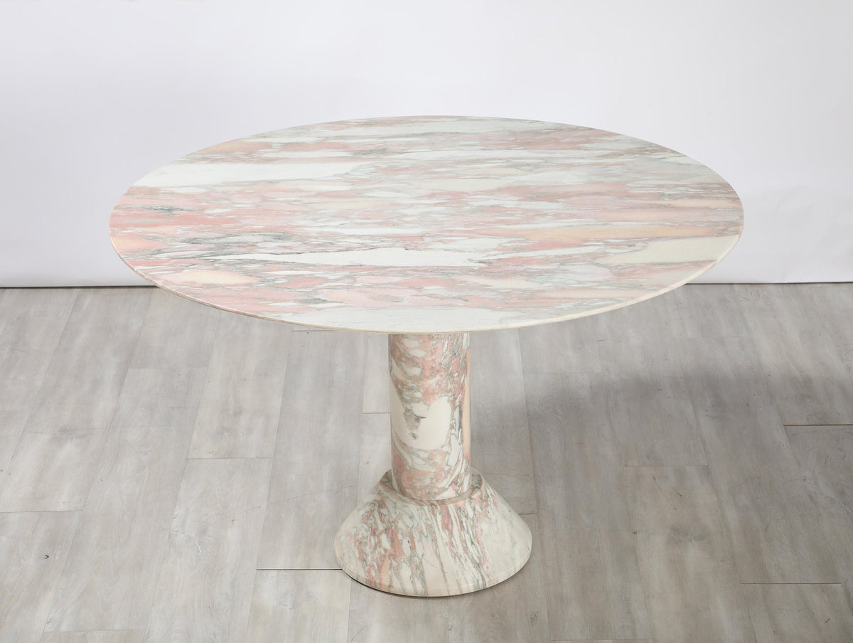 Italian 1970s Marble Center Table with Pink Veining, 47\" Diameter