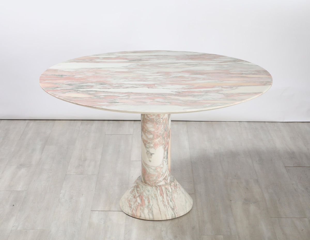 Italian 1970s Marble Center Table with Pink Veining, 47\" Diameter