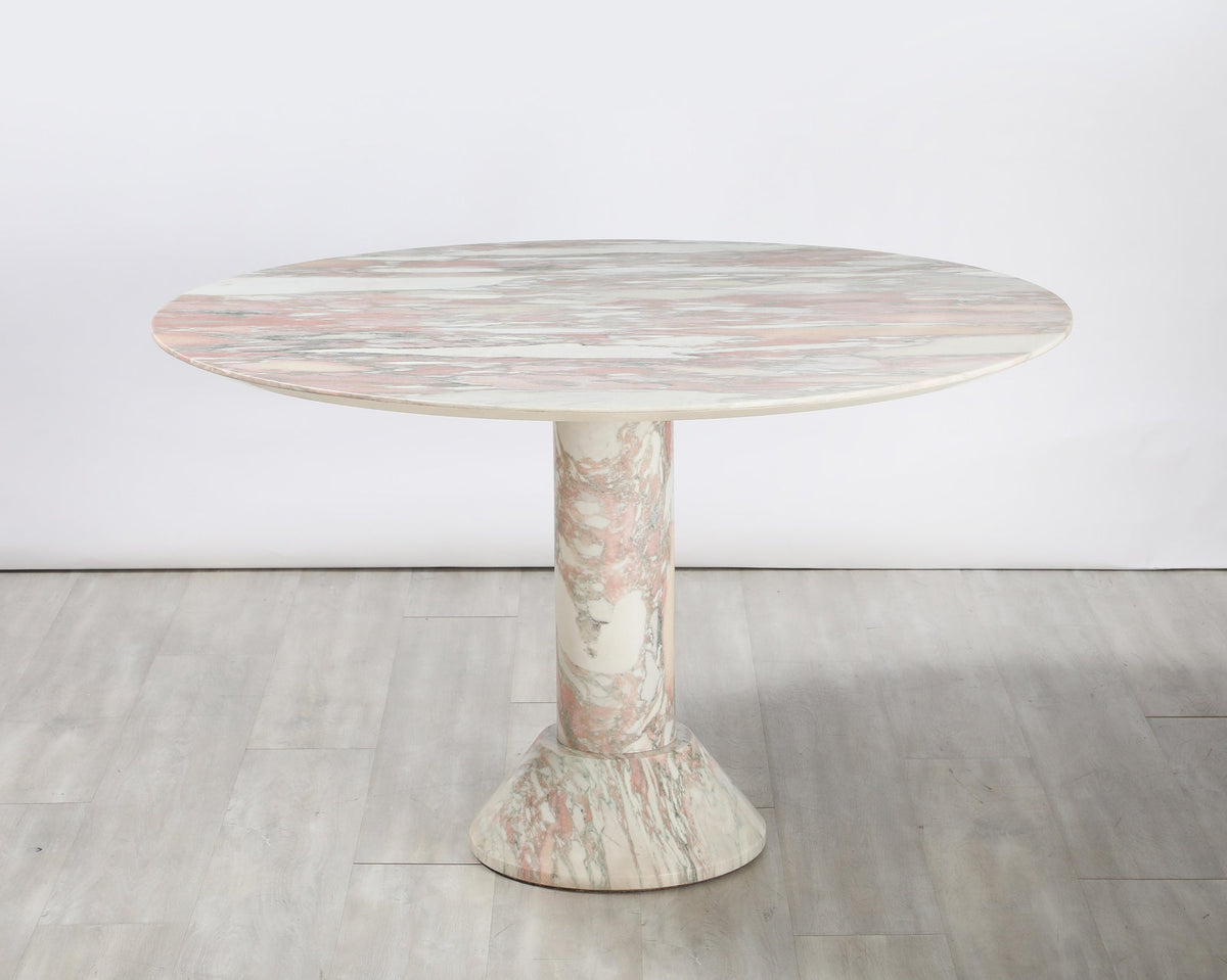Italian 1970s Marble Center Table with Pink Veining, 47\" Diameter