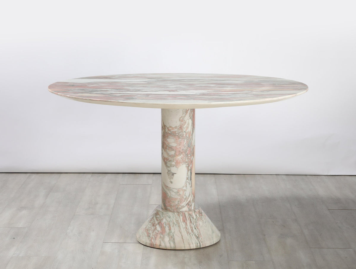 Italian 1970s Marble Center Table with Pink Veining, 47\" Diameter