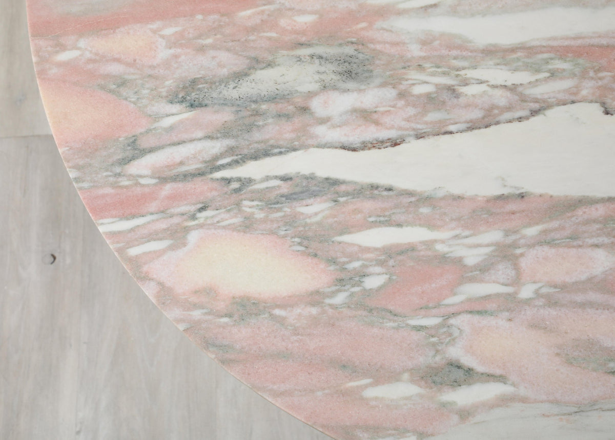 Italian 1970s Marble Center Table with Pink Veining, 47\" Diameter