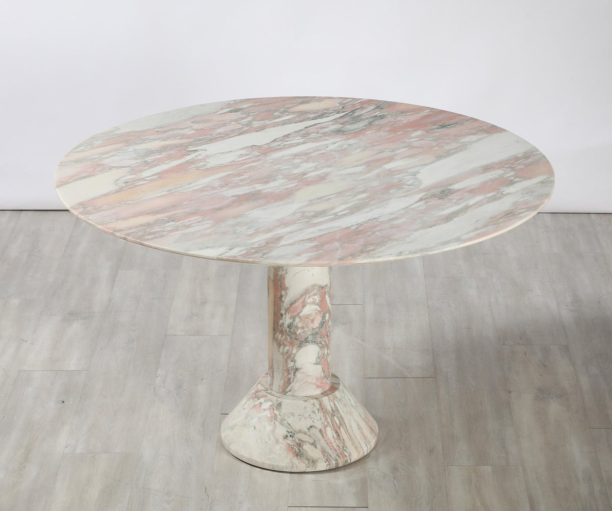 Italian 1970s Marble Center Table with Pink Veining, 47\" Diameter