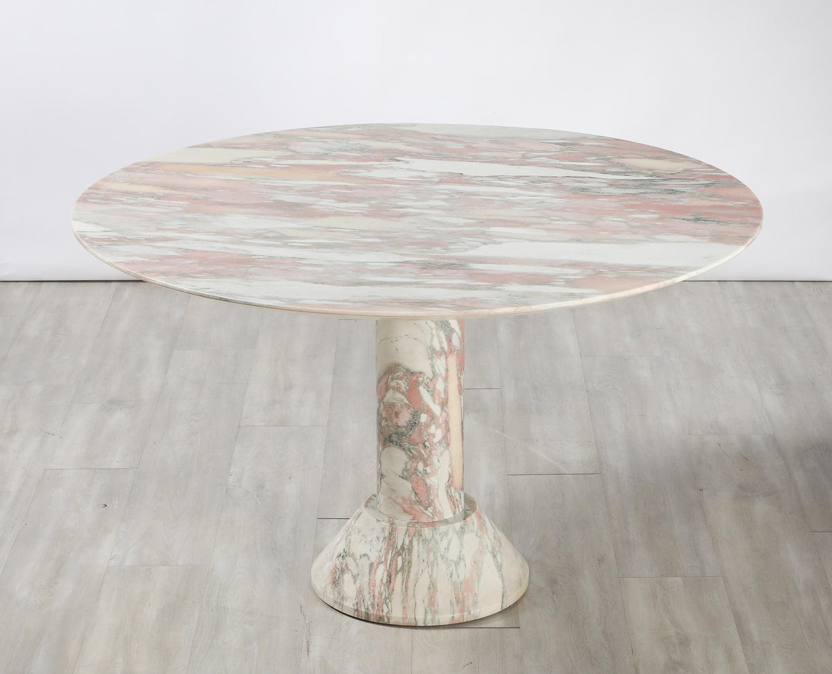 Italian 1970s Marble Center Table with Pink Veining, 47\" Diameter