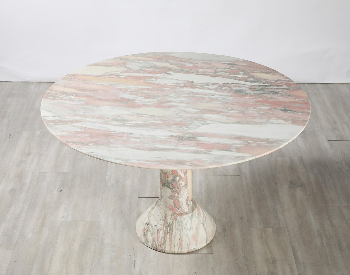 Italian 1970s Marble Center Table with Pink Veining, 47\" Diameter