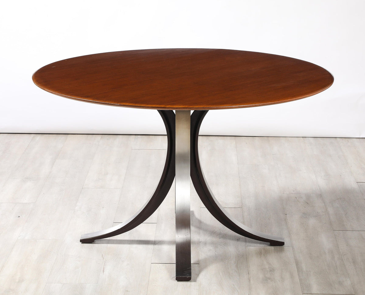 Osvaldo Borsani 'T69' Circular Dining Table, Walnut Top, Steel Base