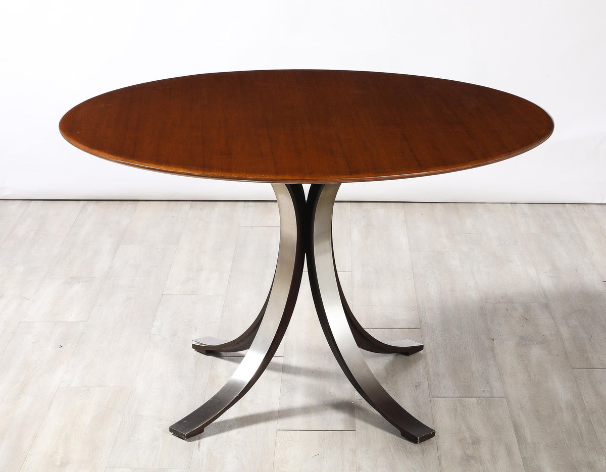Osvaldo Borsani 'T69' Circular Dining Table, Walnut Top, Steel Base