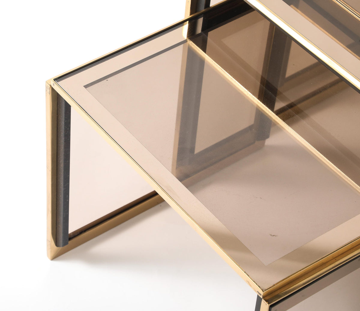 Renato Zevi Nesting Tables, Black Steel & Smoked Glass, Italy, 1970s