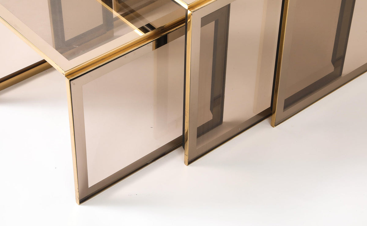Renato Zevi Nesting Tables, Black Steel & Smoked Glass, Italy, 1970s