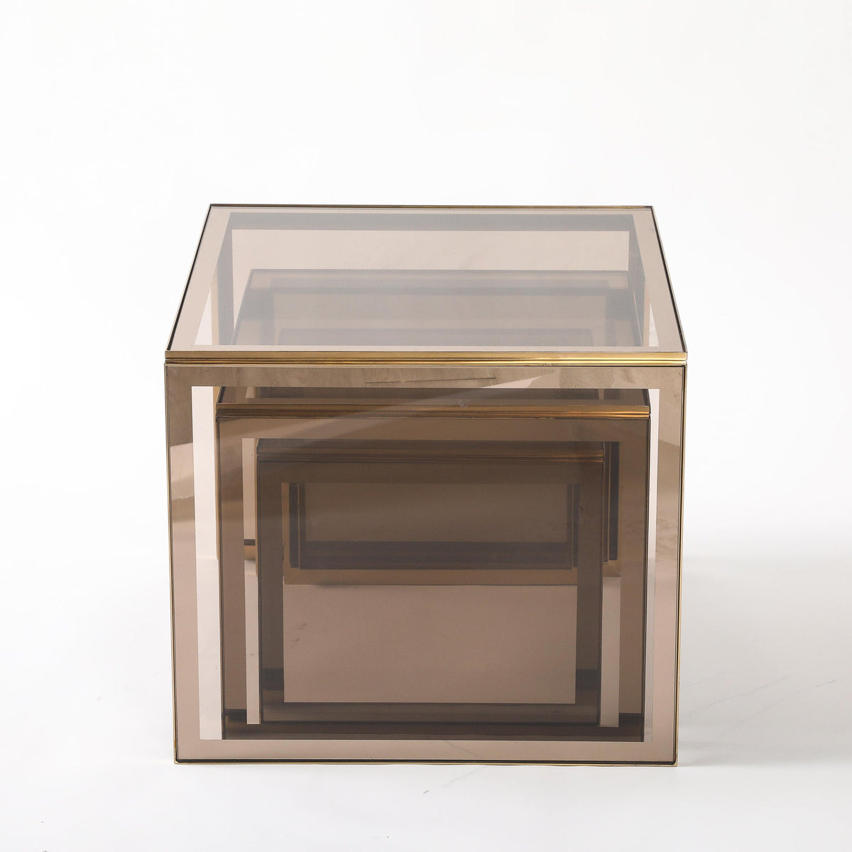 Renato Zevi Nesting Tables, Black Steel & Smoked Glass, Italy, 1970s