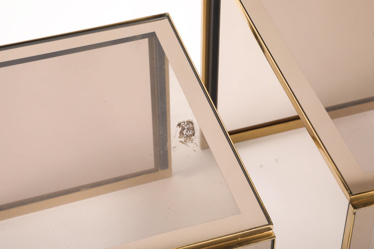 Renato Zevi Nesting Tables, Black Steel & Smoked Glass, Italy, 1970s