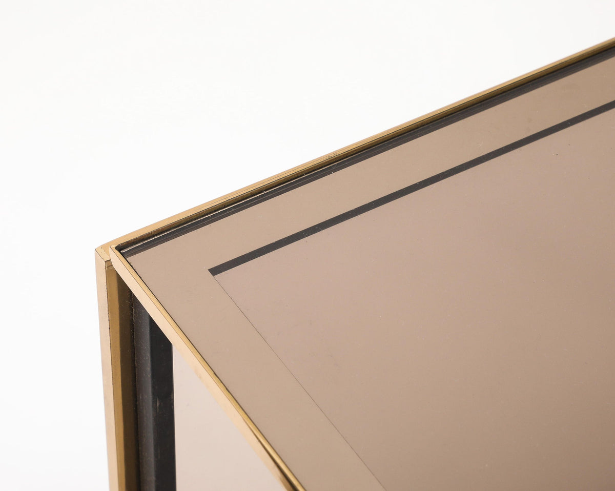 Renato Zevi Nesting Tables, Black Steel & Smoked Glass, Italy, 1970s
