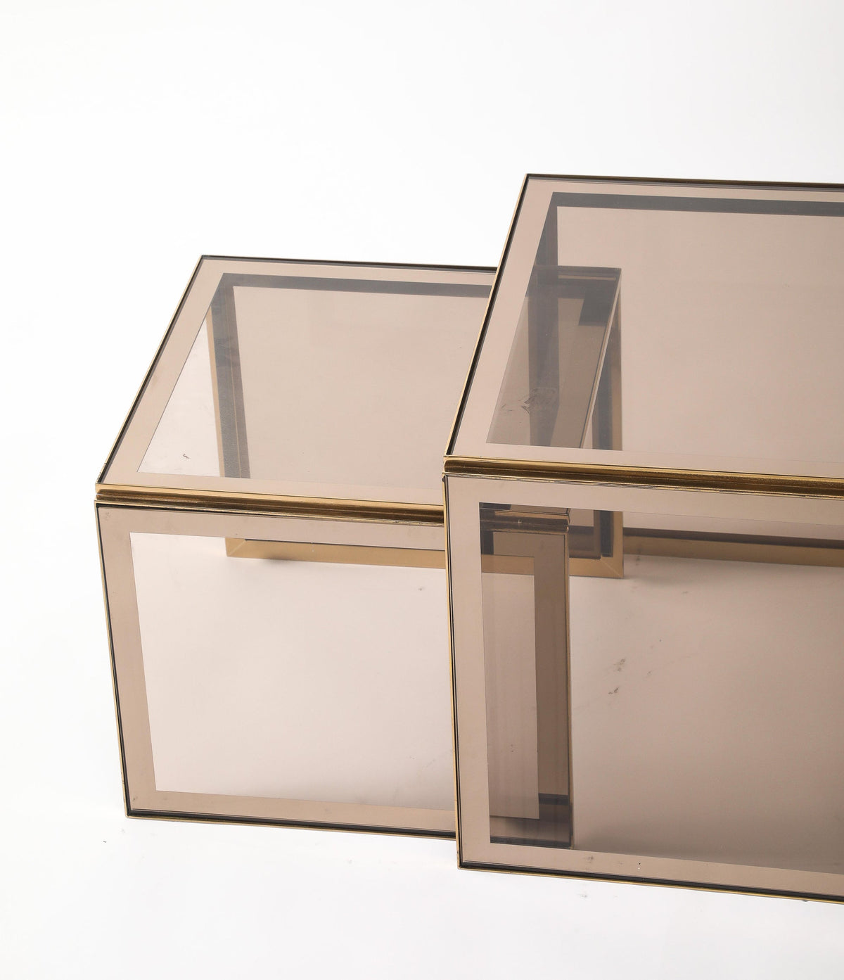 Renato Zevi Nesting Tables, Black Steel & Smoked Glass, Italy, 1970s