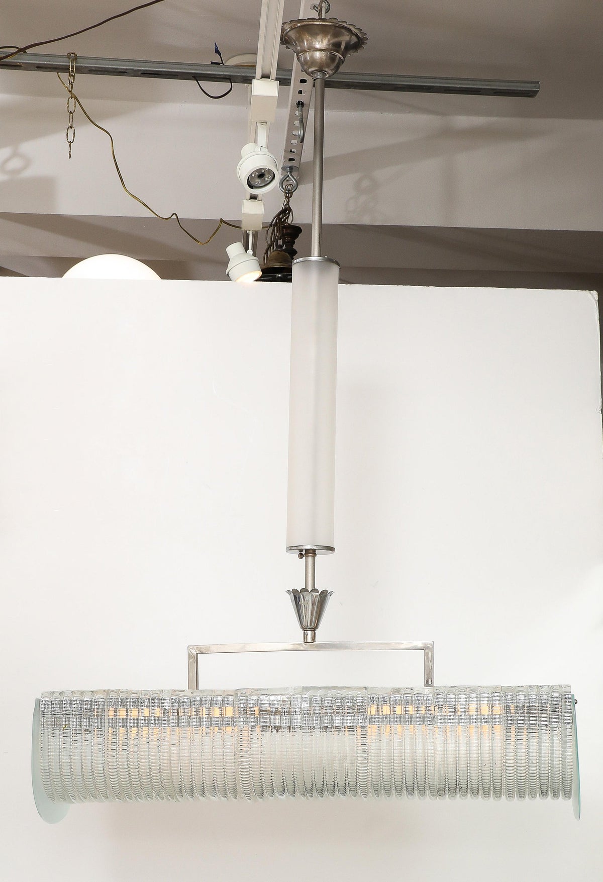 Carlo Scarpa Venini Art Deco Chandelier, Nickel & Glass, 1930s