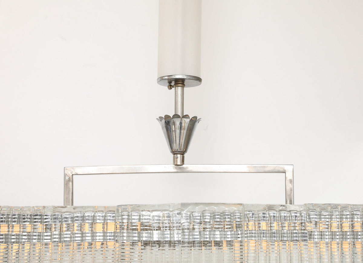 Carlo Scarpa Venini Art Deco Chandelier, Nickel & Glass, 1930s