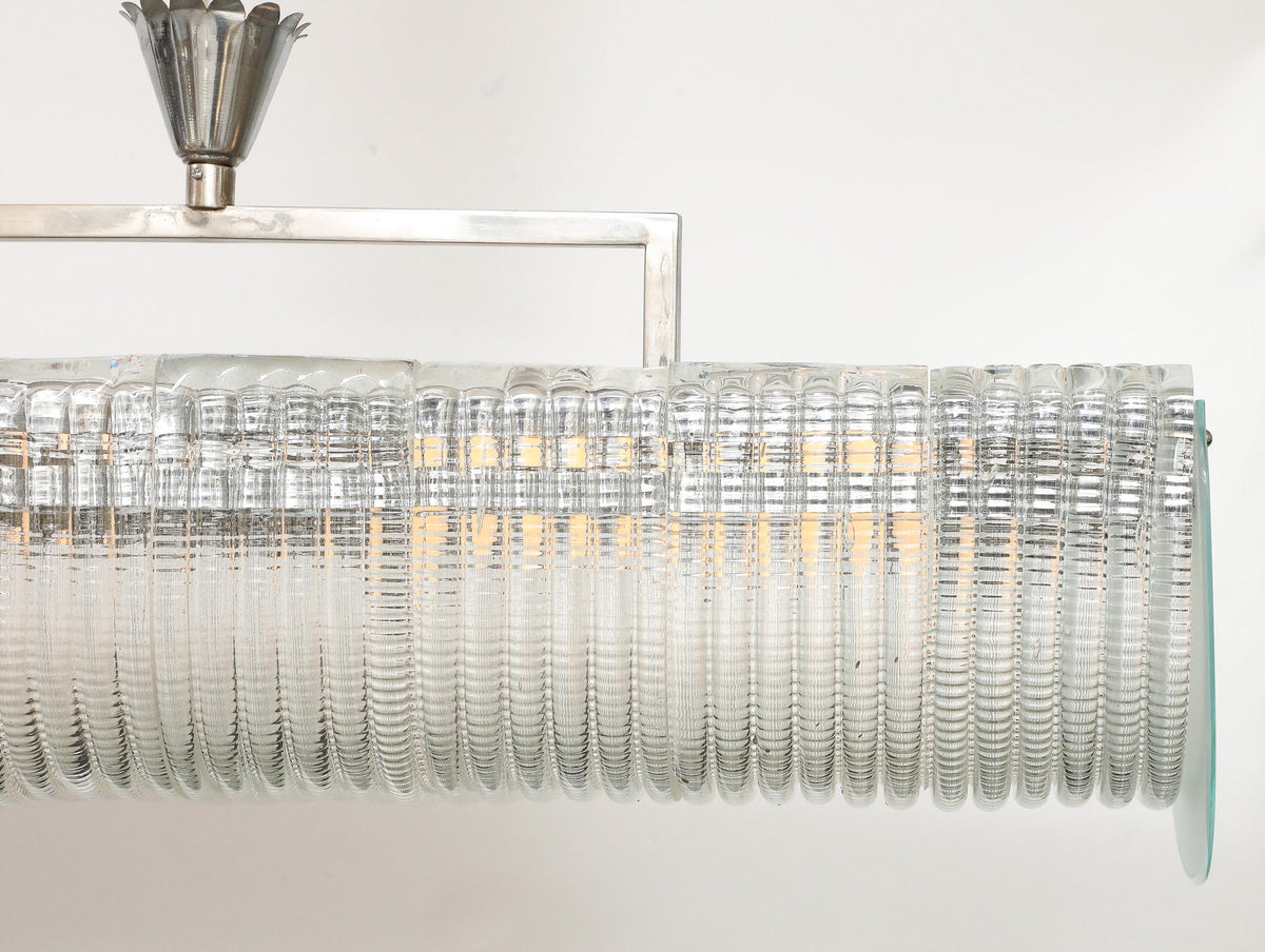 Carlo Scarpa Venini Art Deco Chandelier, Nickel & Glass, 1930s