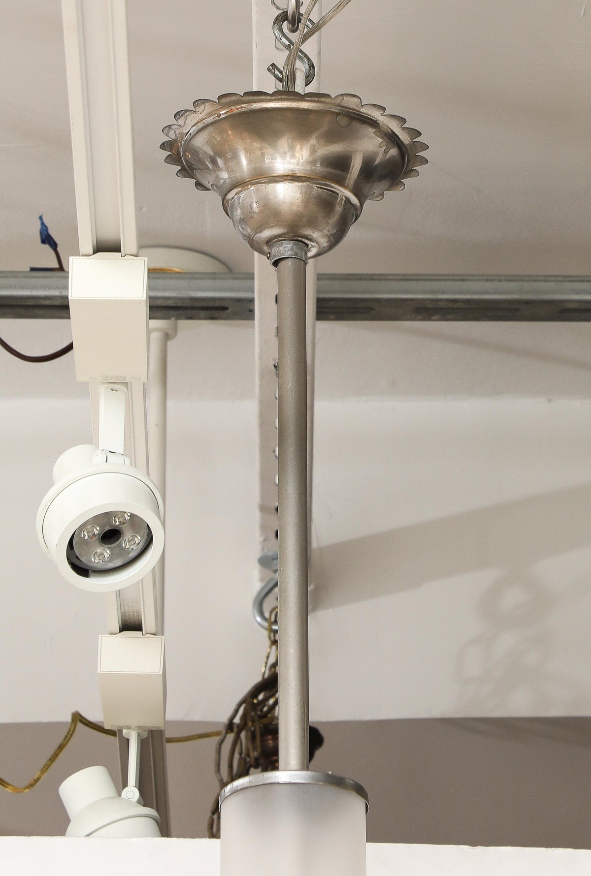 Carlo Scarpa Venini Art Deco Chandelier, Nickel & Glass, 1930s