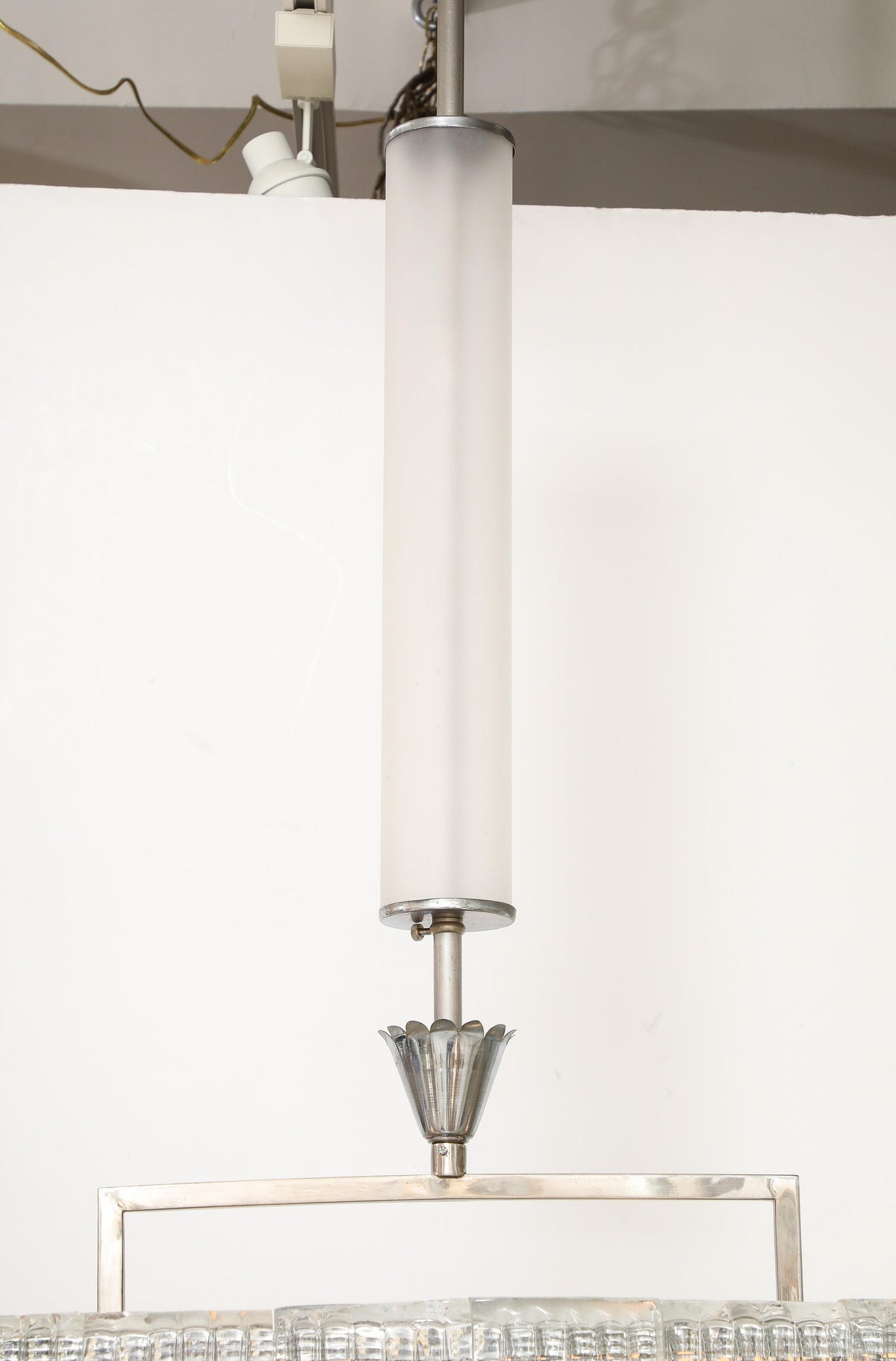 Carlo Scarpa Venini Art Deco Chandelier, Nickel & Glass, 1930s