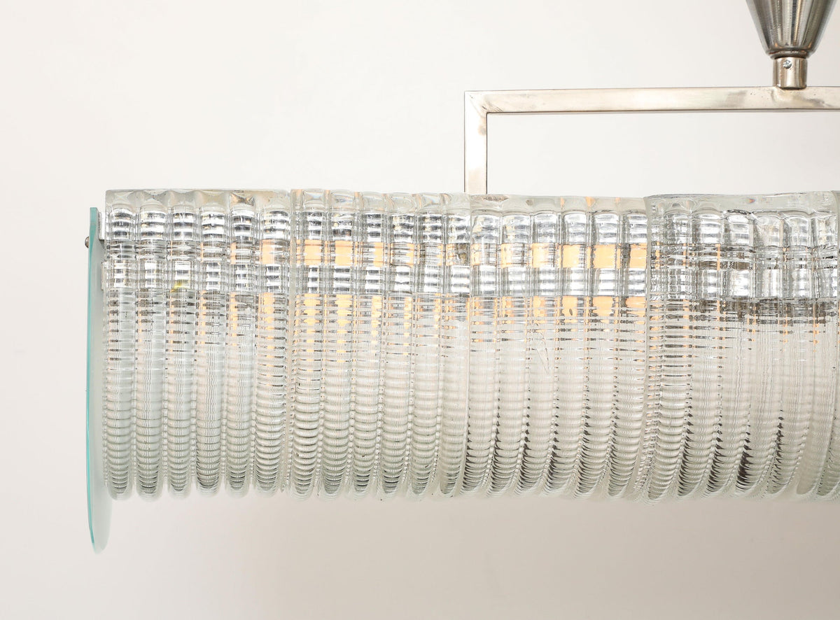 Carlo Scarpa Venini Art Deco Chandelier, Nickel & Glass, 1930s