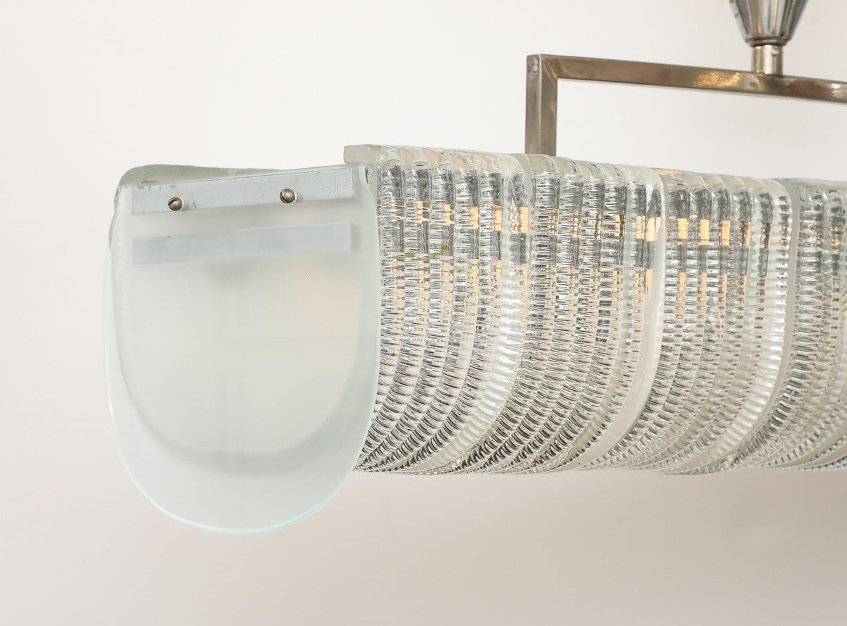 Carlo Scarpa Venini Art Deco Chandelier, Nickel & Glass, 1930s