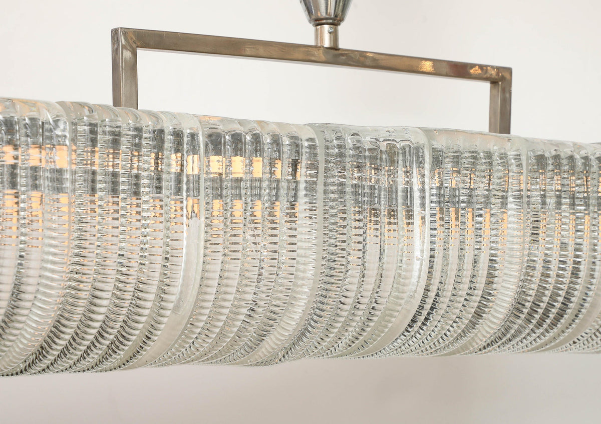 Carlo Scarpa Venini Art Deco Chandelier, Nickel & Glass, 1930s