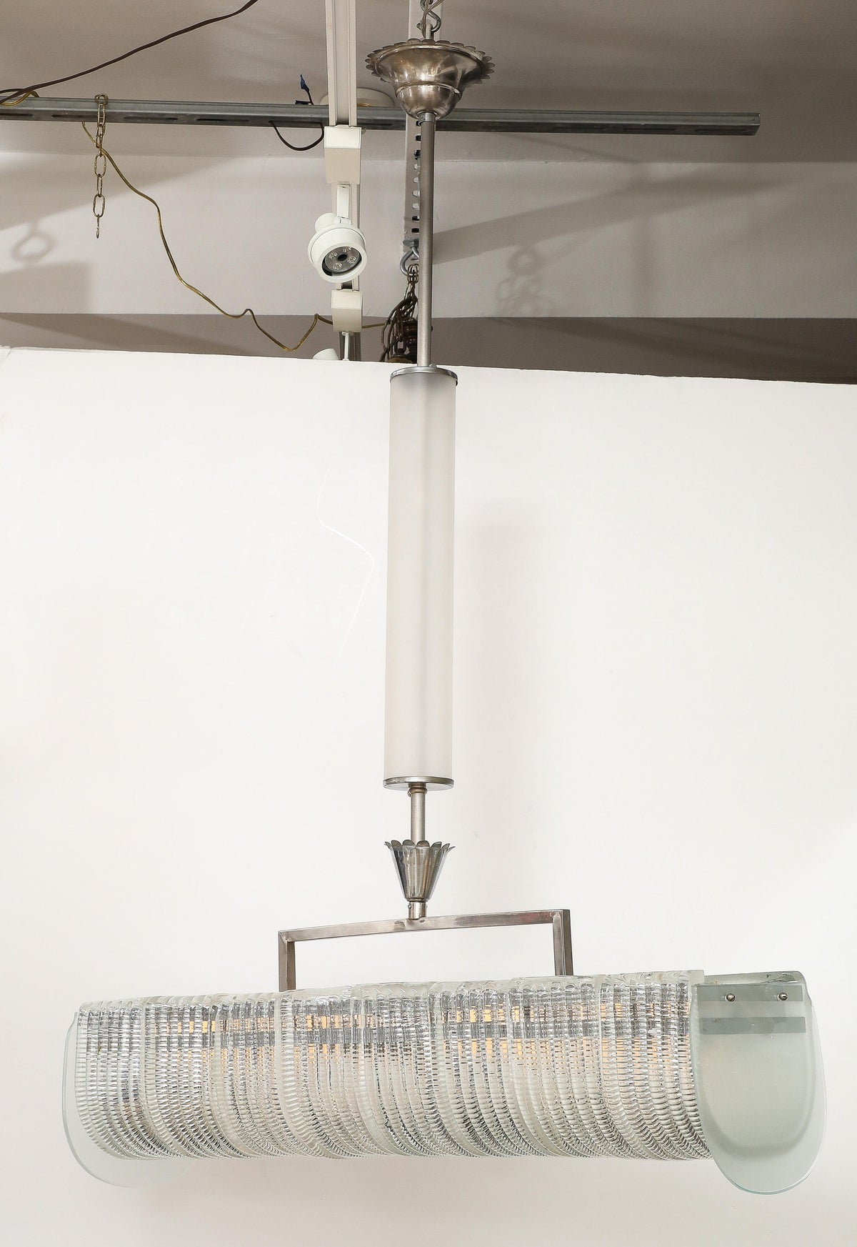 Carlo Scarpa Venini Art Deco Chandelier, Nickel & Glass, 1930s