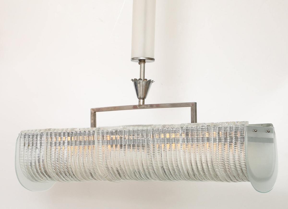 Carlo Scarpa Venini Art Deco Chandelier, Nickel & Glass, 1930s