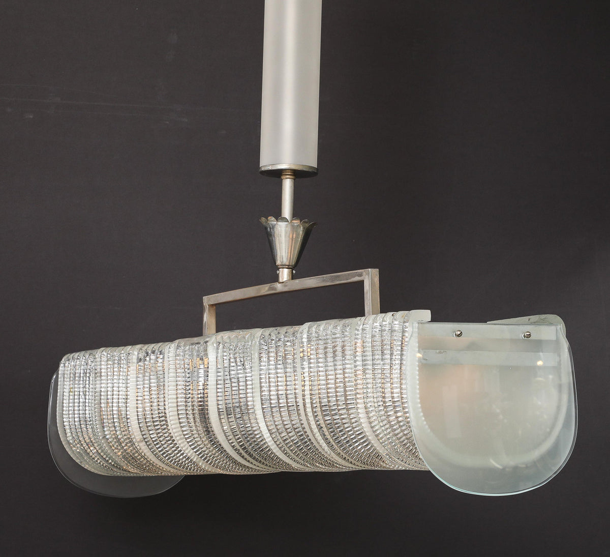 Carlo Scarpa Venini Art Deco Chandelier, Nickel & Glass, 1930s