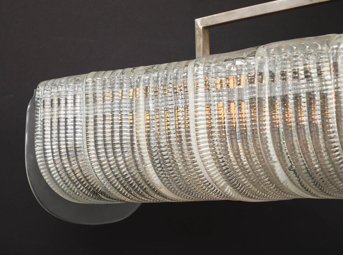 Carlo Scarpa Venini Art Deco Chandelier, Nickel & Glass, 1930s