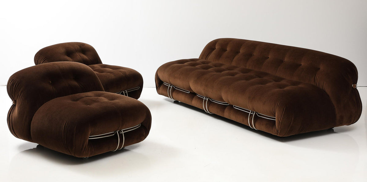 Soriana Sofa by Afra & Tobia Scarpa for Cassina, Velvet, Chrome, 1969