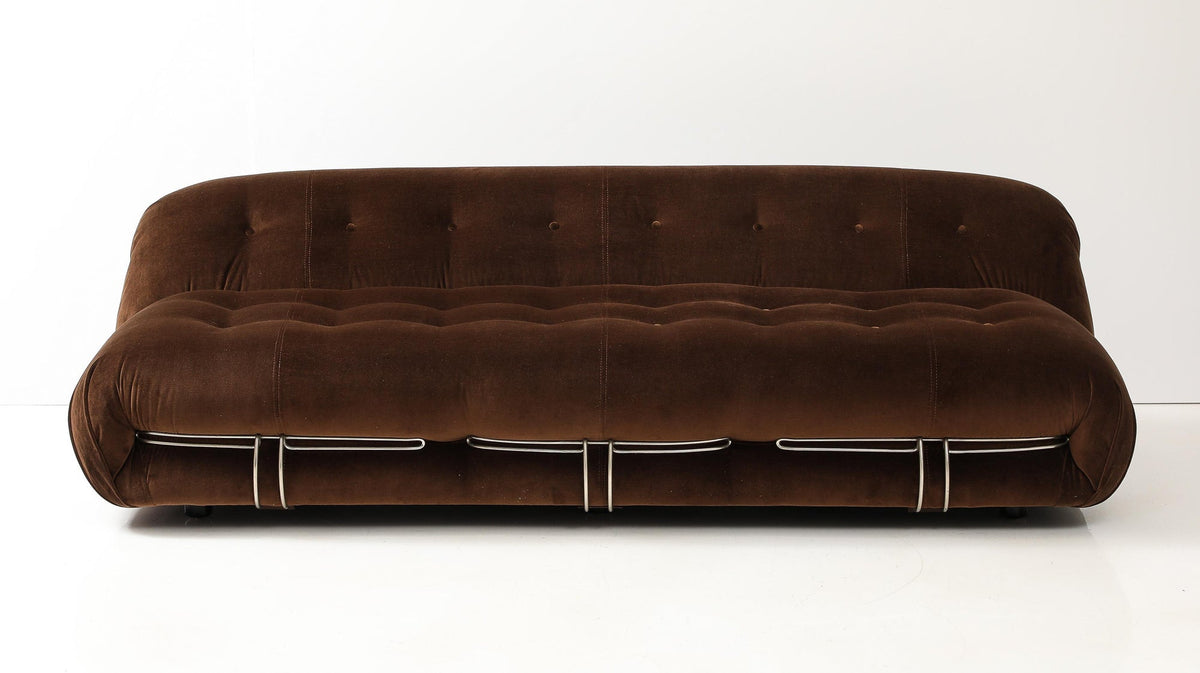 Soriana Sofa by Afra & Tobia Scarpa for Cassina, Velvet, Chrome, 1969