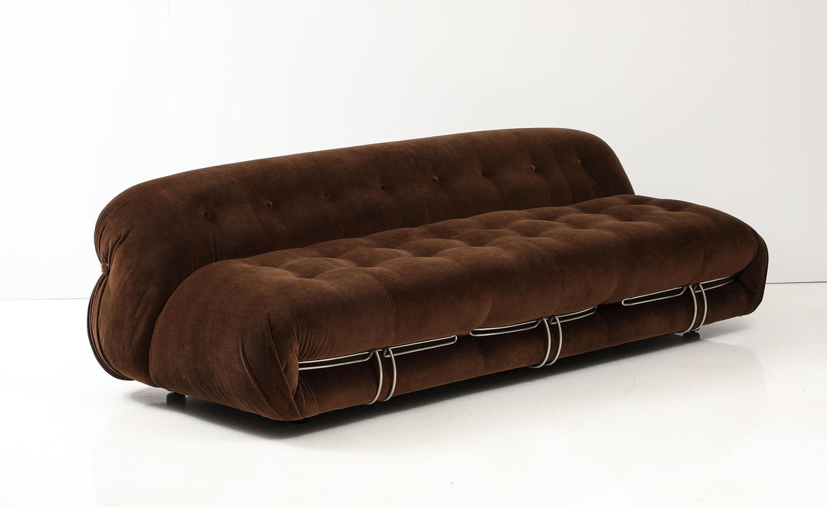 Soriana Sofa by Afra & Tobia Scarpa for Cassina, Velvet, Chrome, 1969