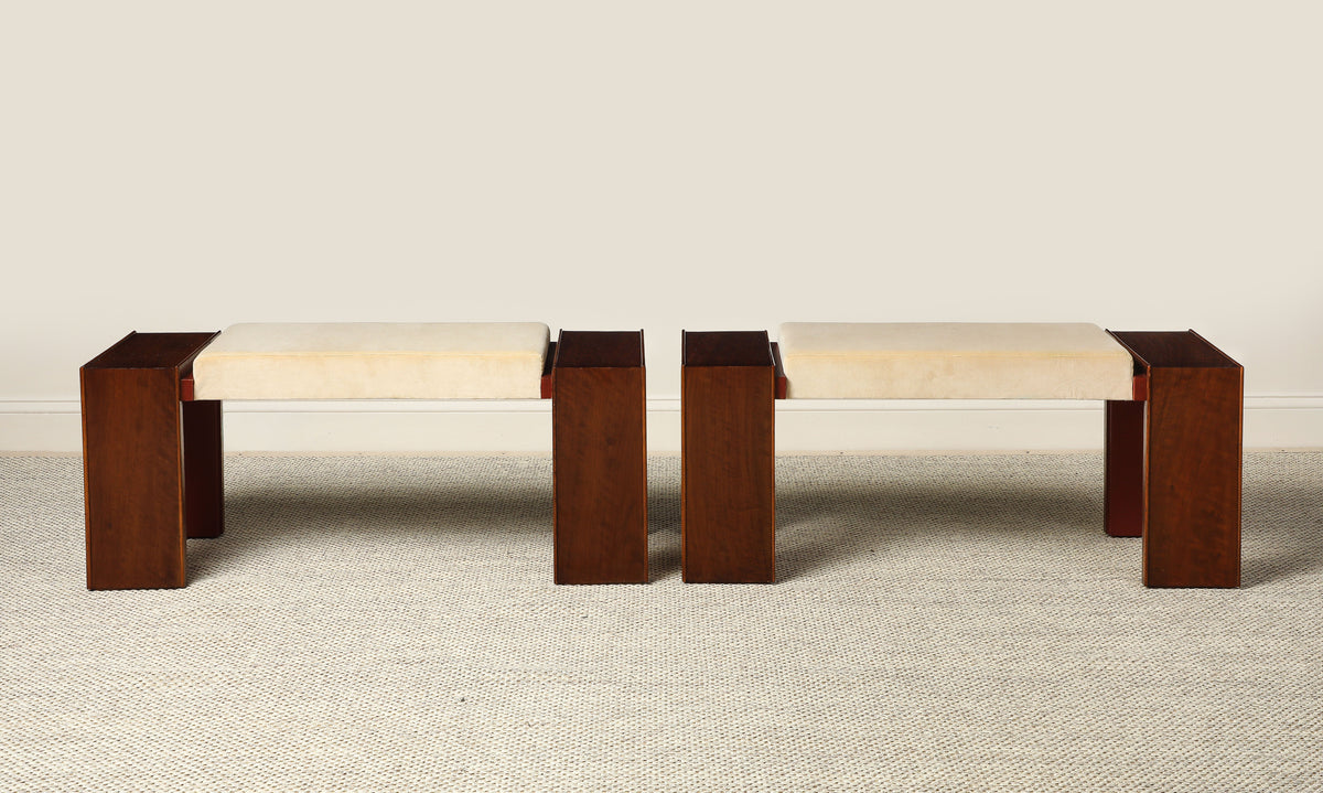 Pair of Italian Walnut Art Deco Stools, circa 1940