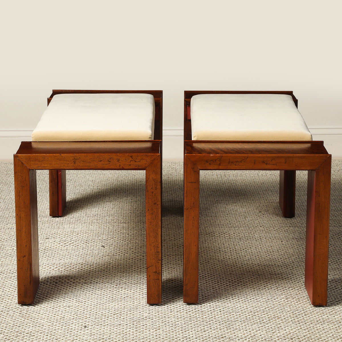 Pair of Italian Walnut Art Deco Stools, circa 1940