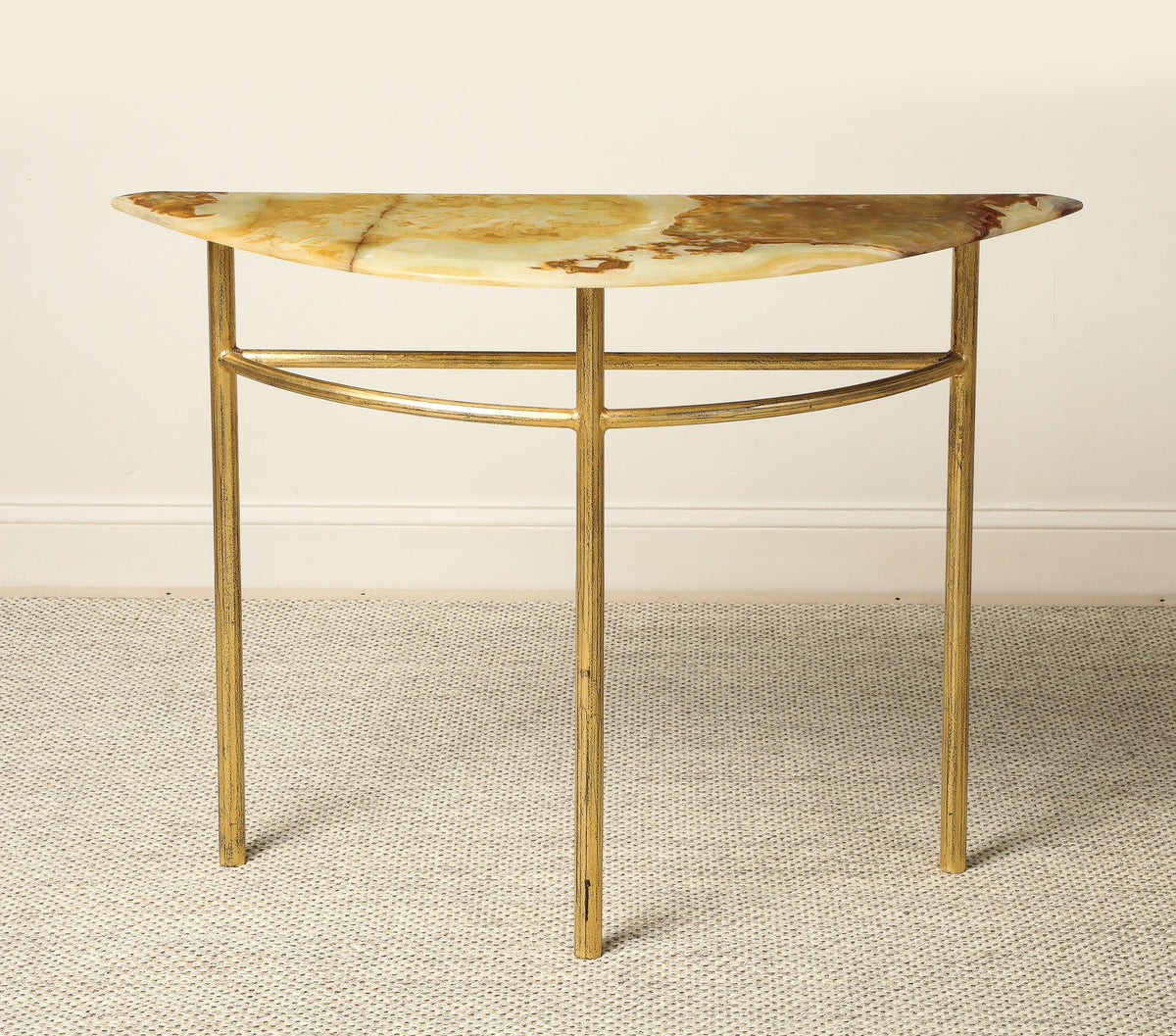 Italian Gilt Iron and Agate Demi-Lune Console Table, circa 1970