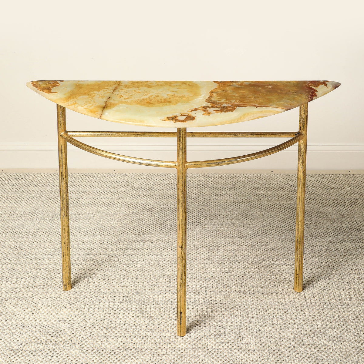 Italian Gilt Iron and Agate Demi-Lune Console Table, circa 1970