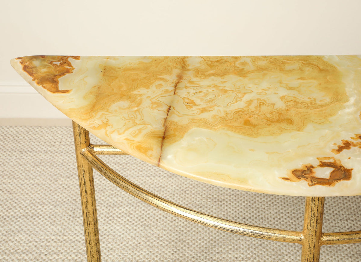 Italian Gilt Iron and Agate Demi-Lune Console Table, circa 1970