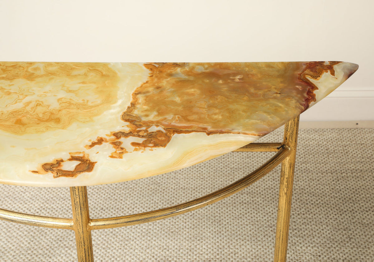 Italian Gilt Iron and Agate Demi-Lune Console Table, circa 1970