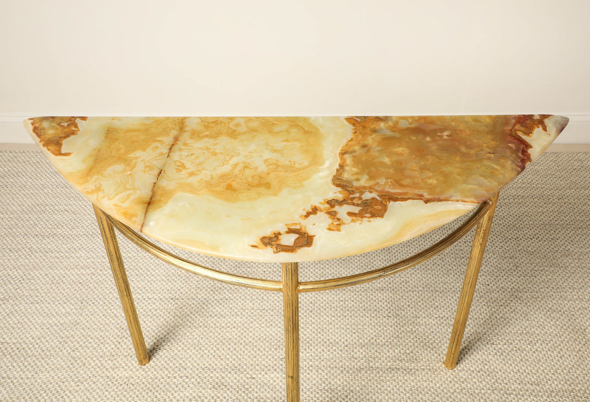 Italian Gilt Iron and Agate Demi-Lune Console Table, circa 1970