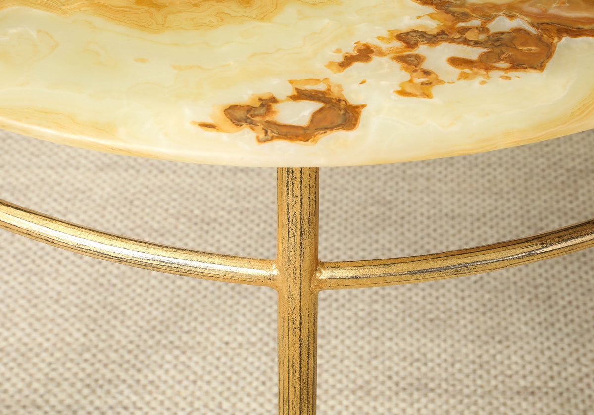 Italian Gilt Iron and Agate Demi-Lune Console Table, circa 1970