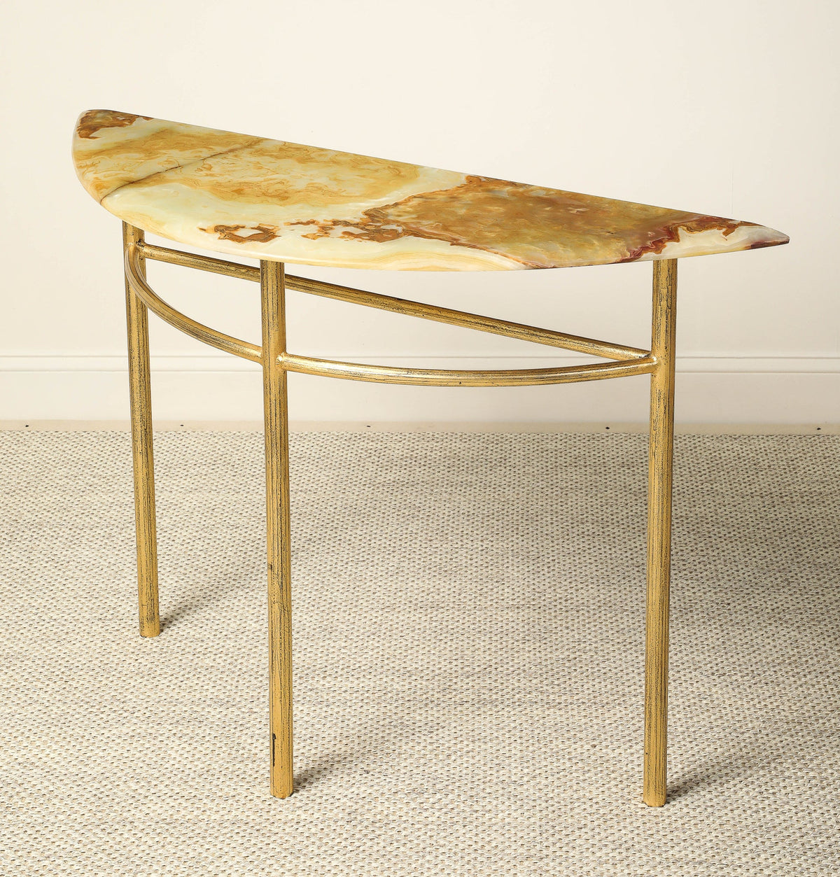 Italian Gilt Iron and Agate Demi-Lune Console Table, circa 1970