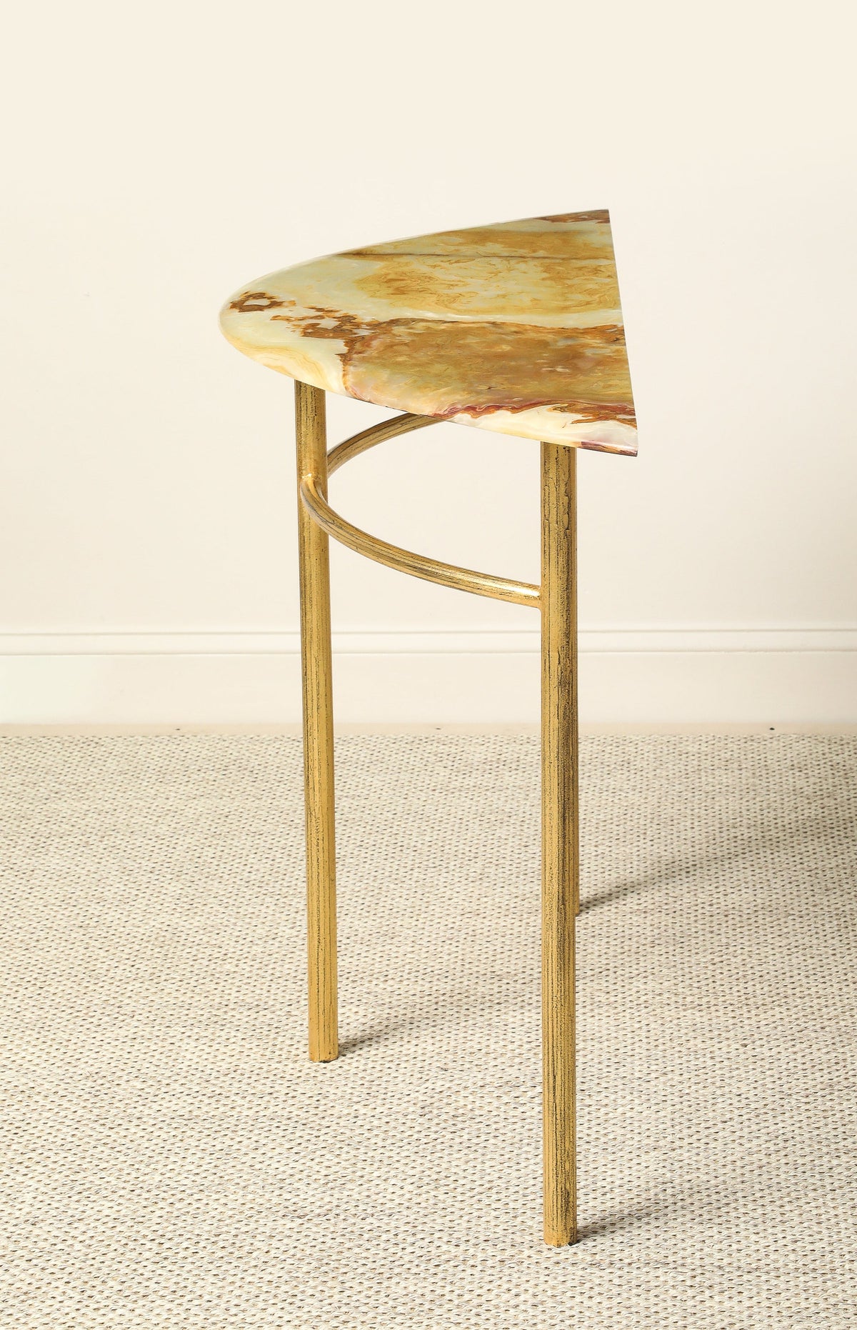 Italian Gilt Iron and Agate Demi-Lune Console Table, circa 1970