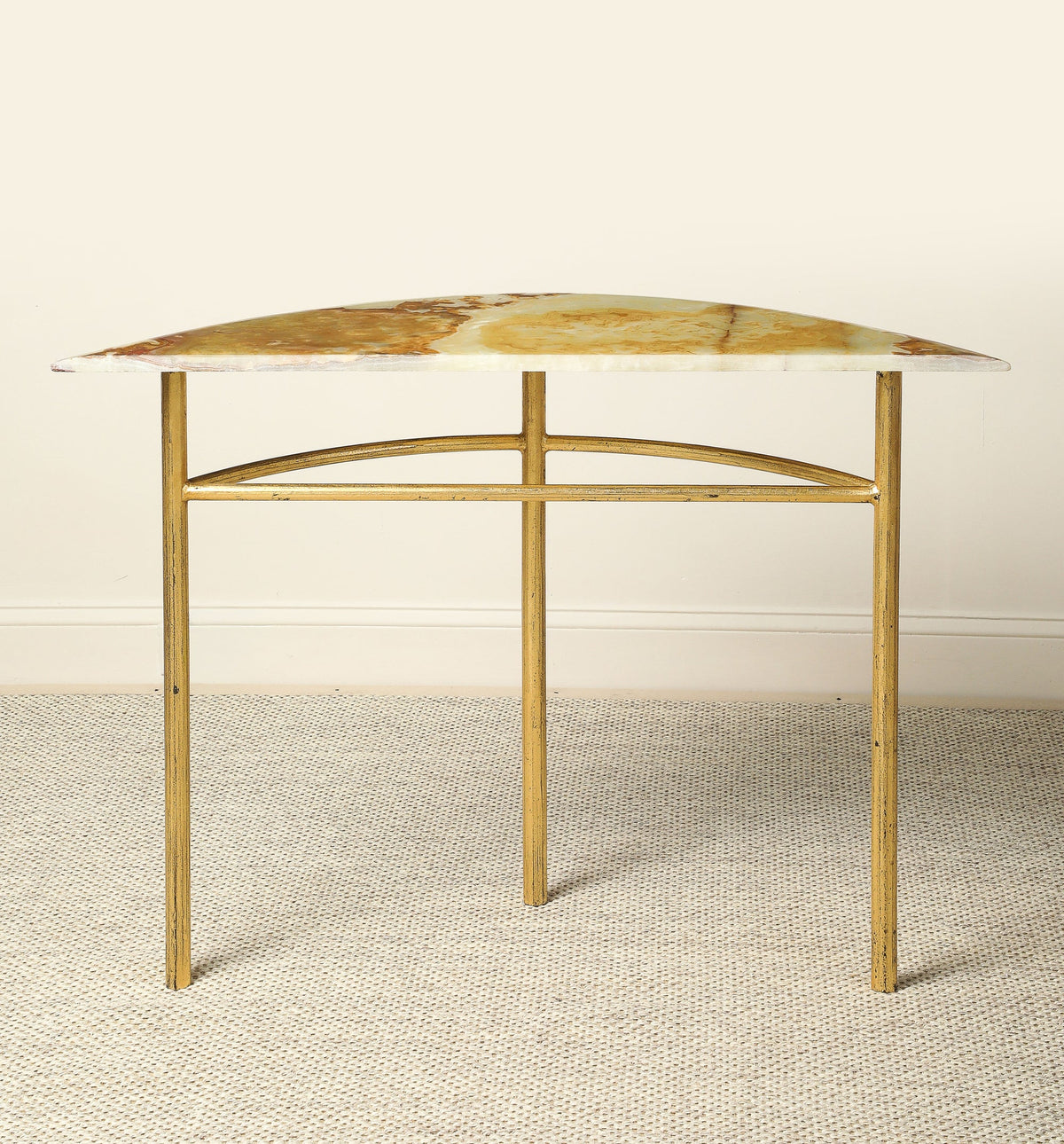 Italian Gilt Iron and Agate Demi-Lune Console Table, circa 1970