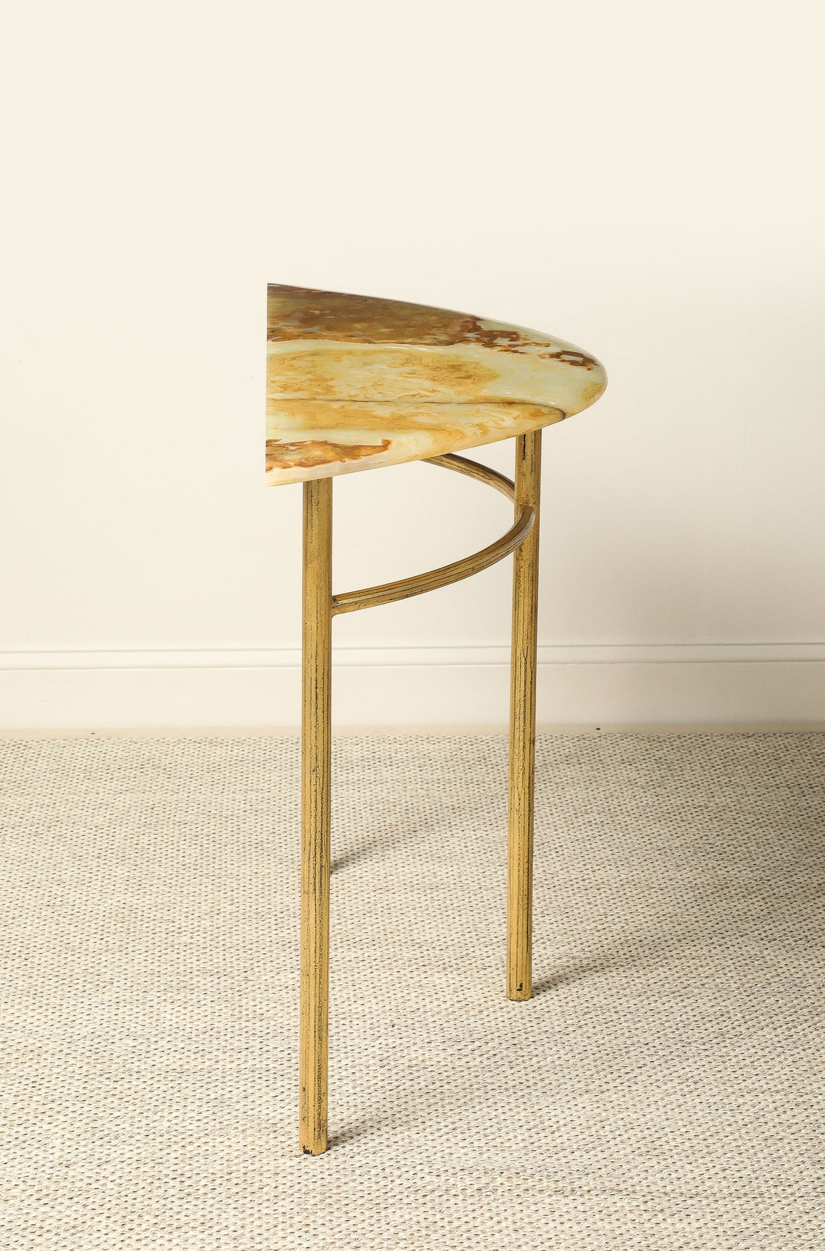 Italian Gilt Iron and Agate Demi-Lune Console Table, circa 1970