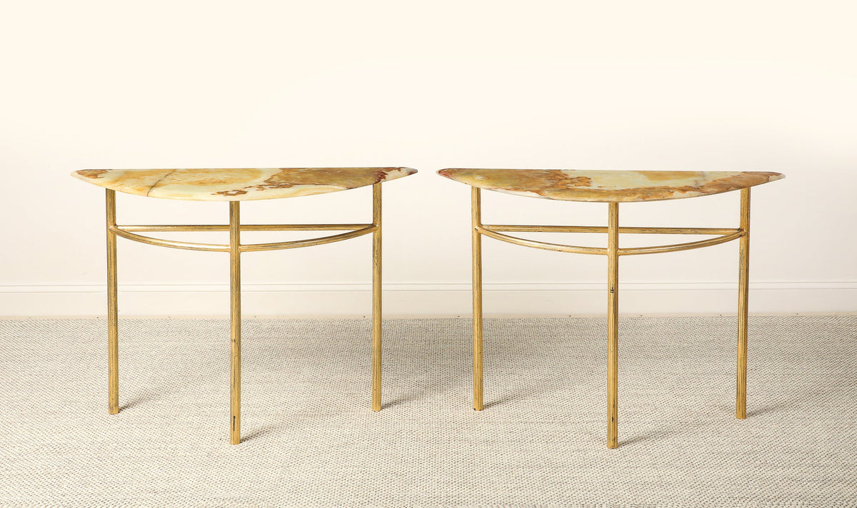 Italian Gilt Iron and Agate Demi-Lune Console Table, circa 1970