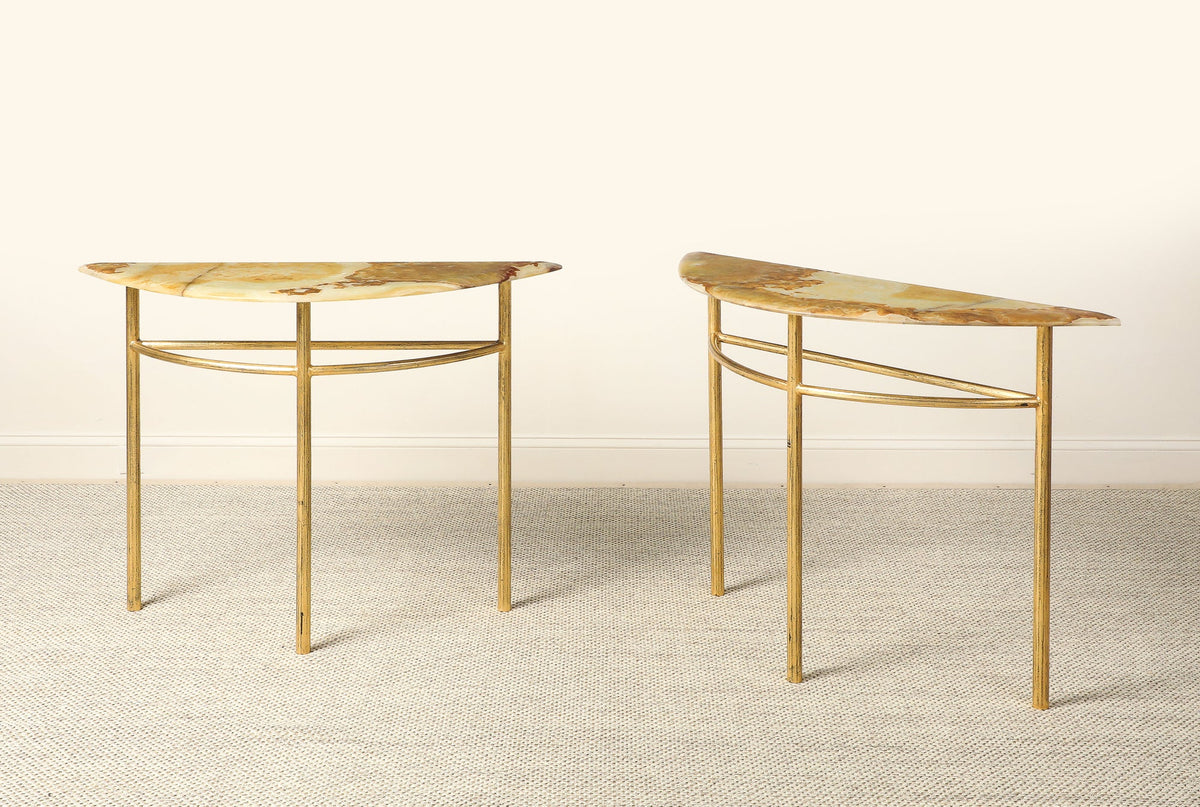 Italian Gilt Iron and Agate Demi-Lune Console Table, circa 1970
