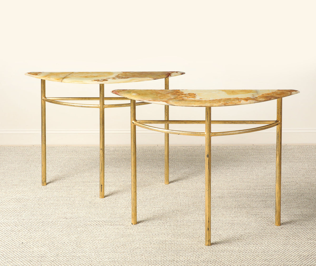 Italian Gilt Iron and Agate Demi-Lune Console Table, circa 1970