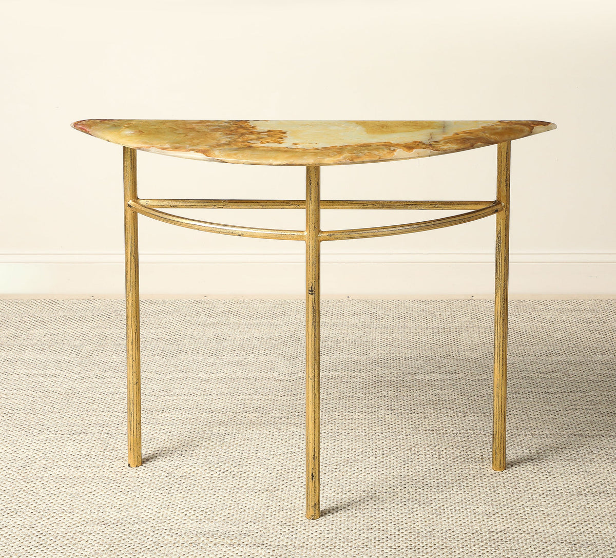 Italian Gilt Iron and Agate Demi-Lune Console Table, circa 1970