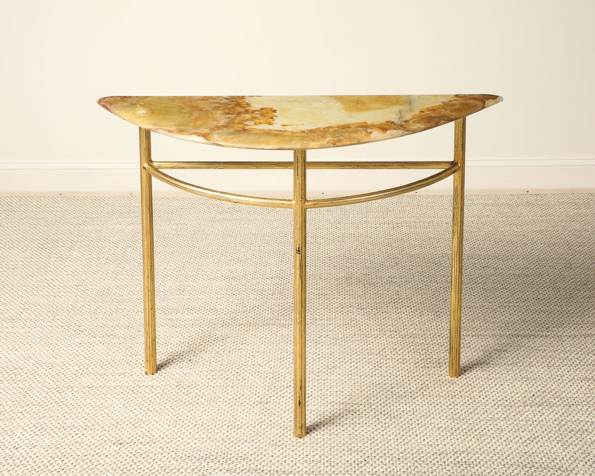 Italian Gilt Iron and Agate Demi-Lune Console Table, circa 1970
