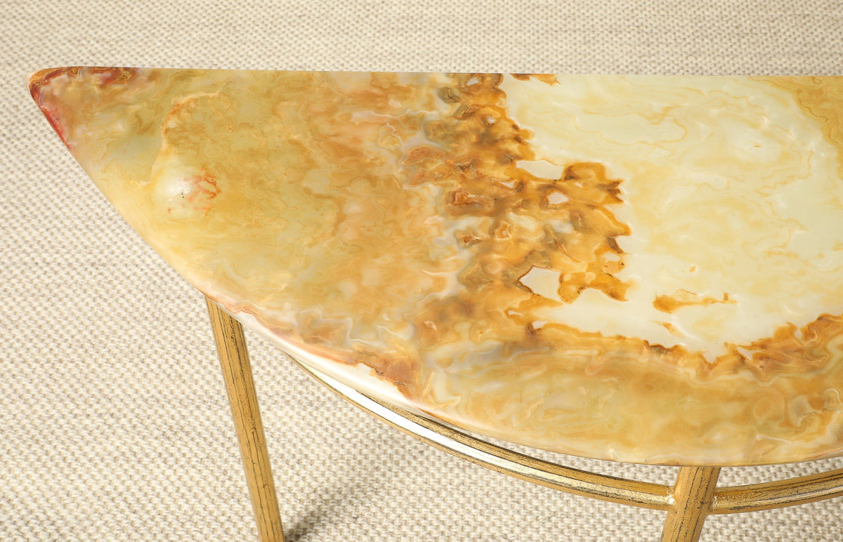 Italian Gilt Iron and Agate Demi-Lune Console Table, circa 1970
