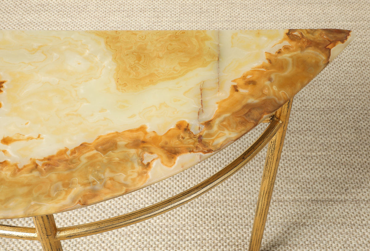 Italian Gilt Iron and Agate Demi-Lune Console Table, circa 1970